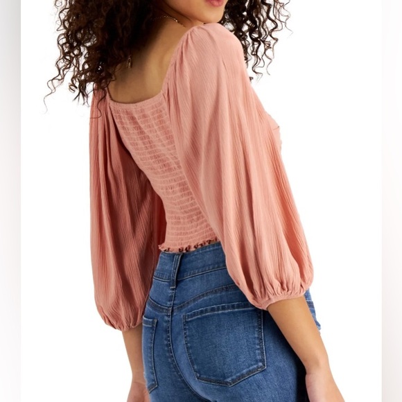 Self Esteem Juniors’ Large Ruched-Front Woven Top, Mauve, Smocked Back Brand New - Picture 4 of 6